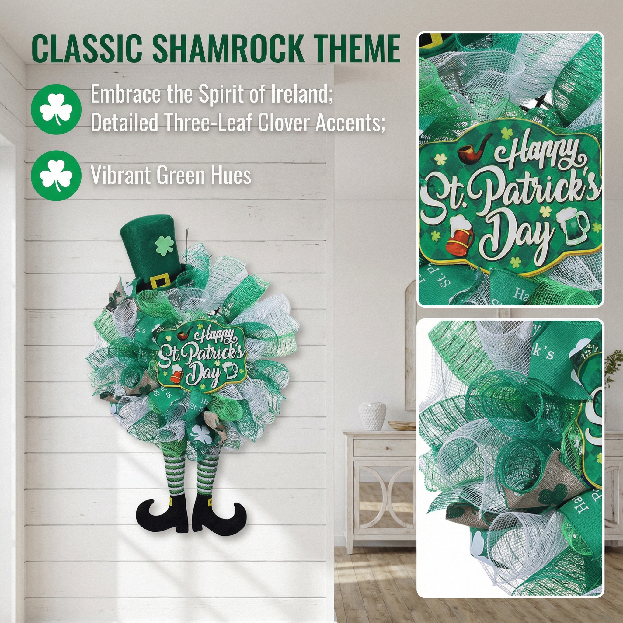 St. Patrick’s Day Leprechaun Wreath Doll Hanging Decor