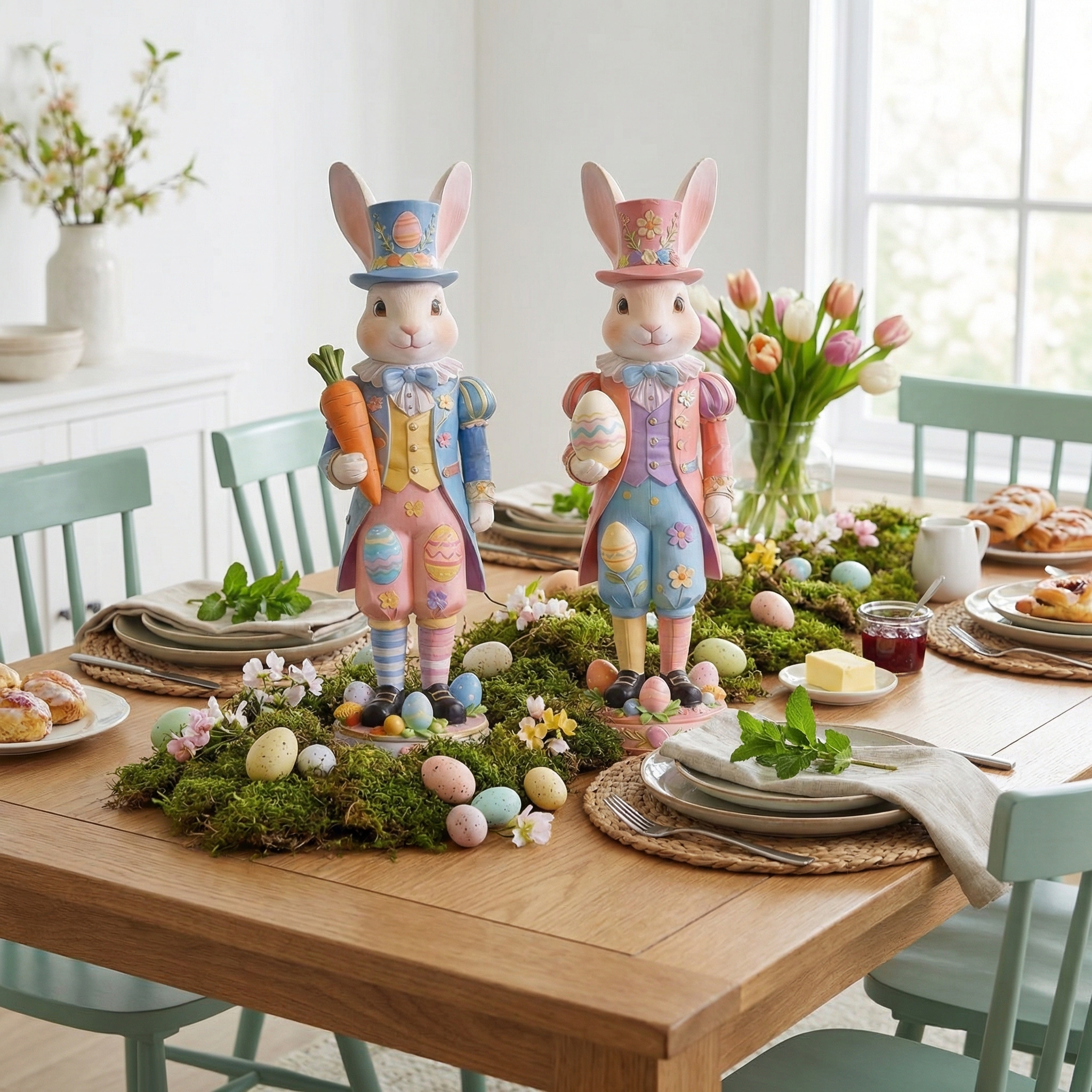 2 Packs Easter Royal Bunny Figurine – Resin Easter Egg Rabbit Tabletop Decor
