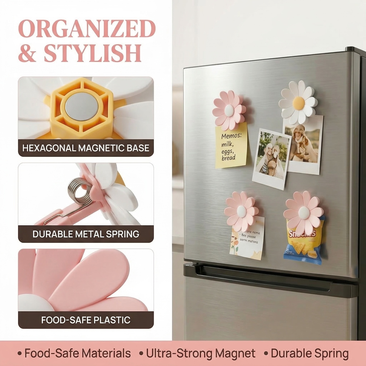 2-in-1 Daisy Magnetic Food Bag Clips – Detachable Flower Clips (2-Pack)
