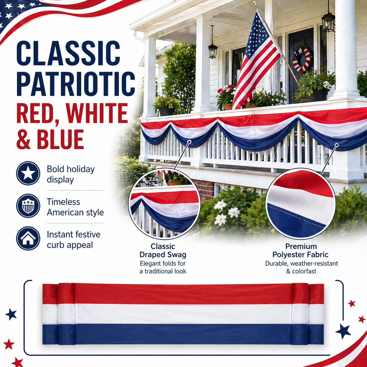 Large Patriotic US Flag Bunting Decorations