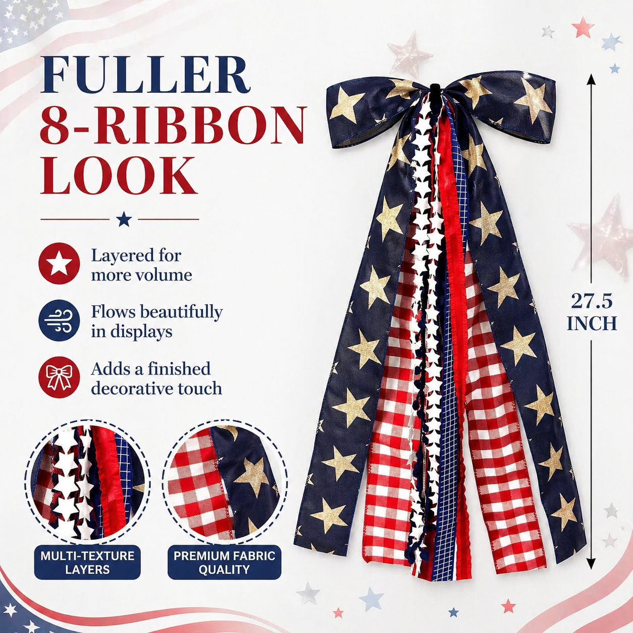 8-Ribbon Americana Star Bow with Metal Clip
