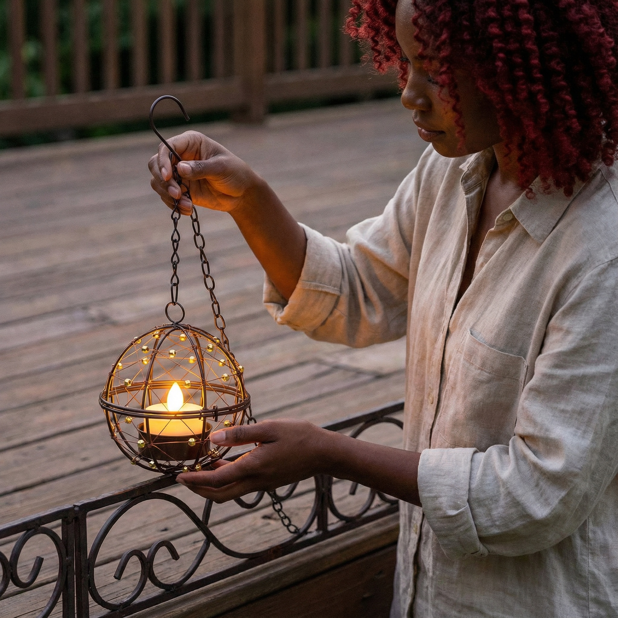 Solar Hanging Tea Light Lantern, Outdoor Waterproof Hanging Lantern