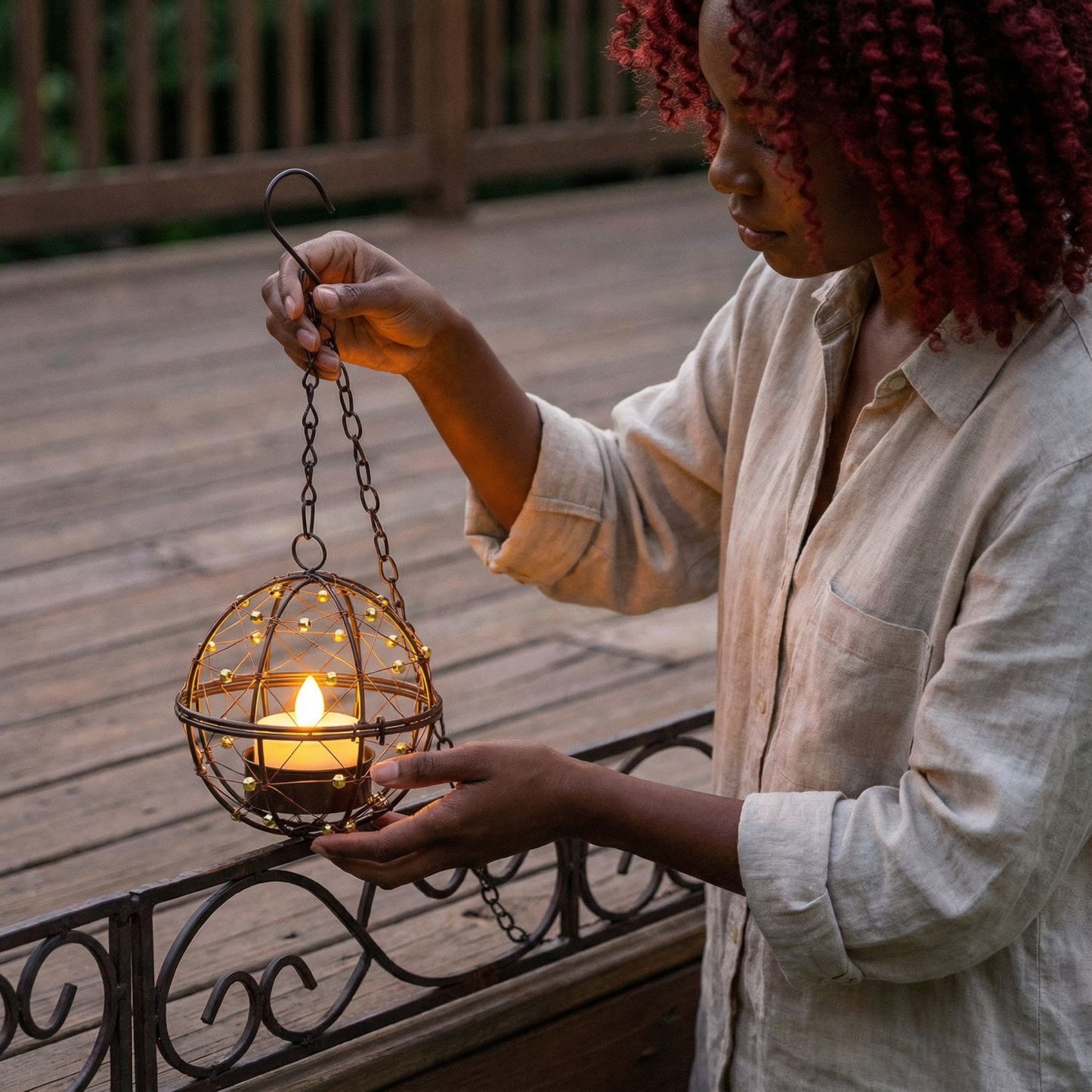 Solar Hanging Tea Light Lantern, Outdoor Waterproof Hanging Lantern