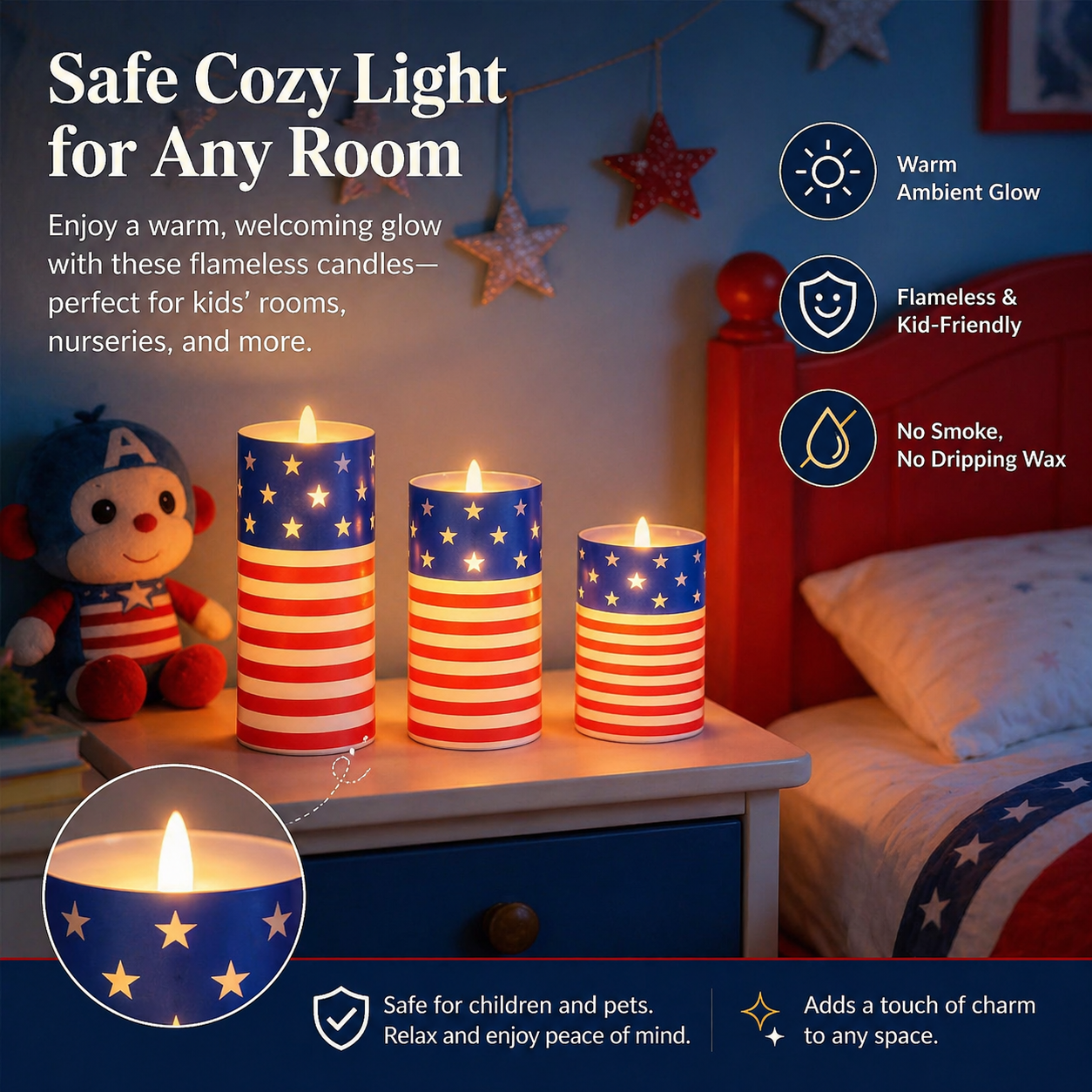 3-piece set of 4th of July flameless LED candles