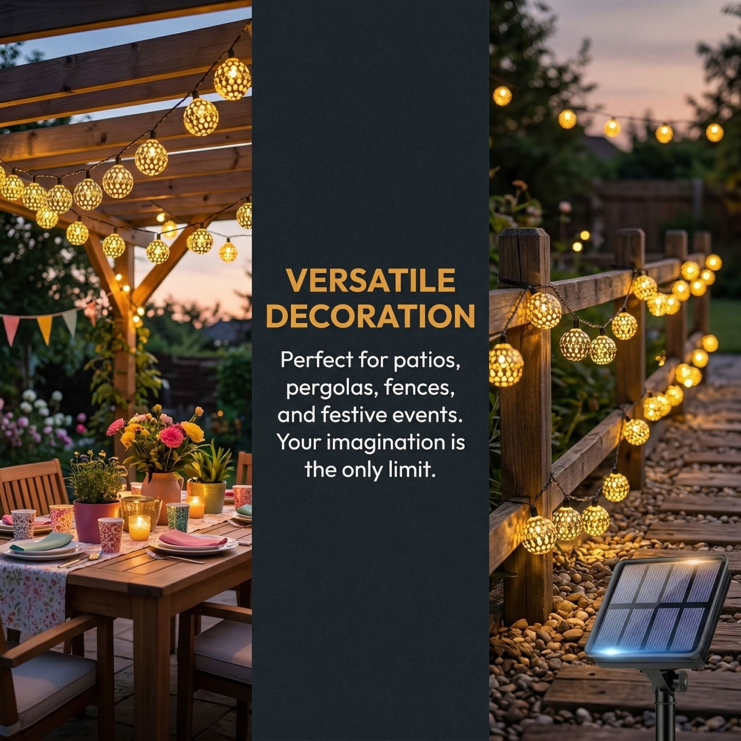 Solar Gold Moroccan String Lights – 8 Lighting Modes,Waterproof ,