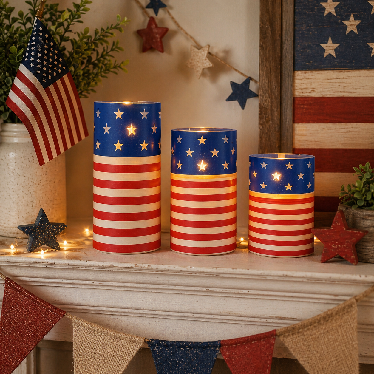 3-piece set of 4th of July flameless LED candles