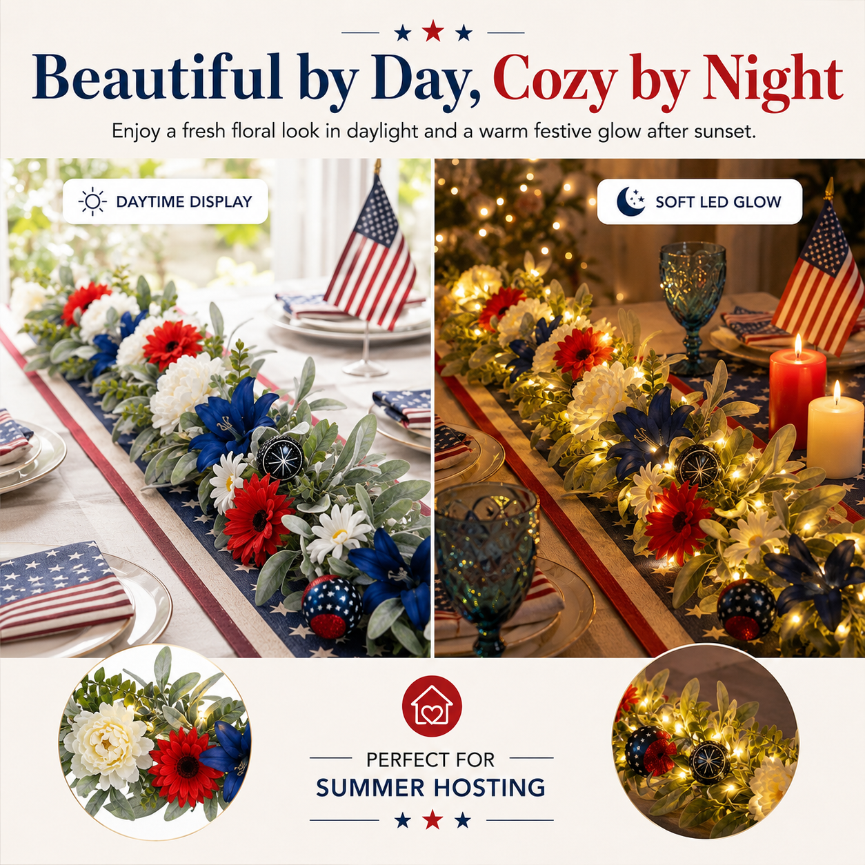 6FT Patriotic Garland with Lights