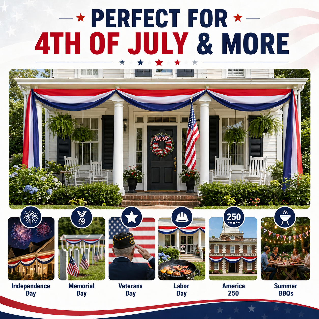 Large Patriotic US Flag Bunting Decorations