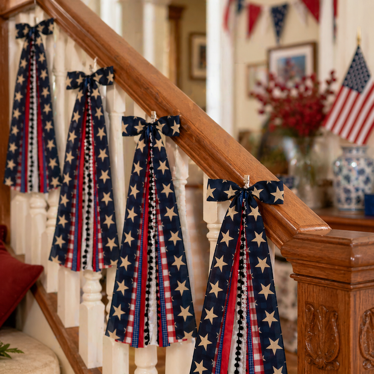 8-Ribbon Americana Star Bow with Metal Clip