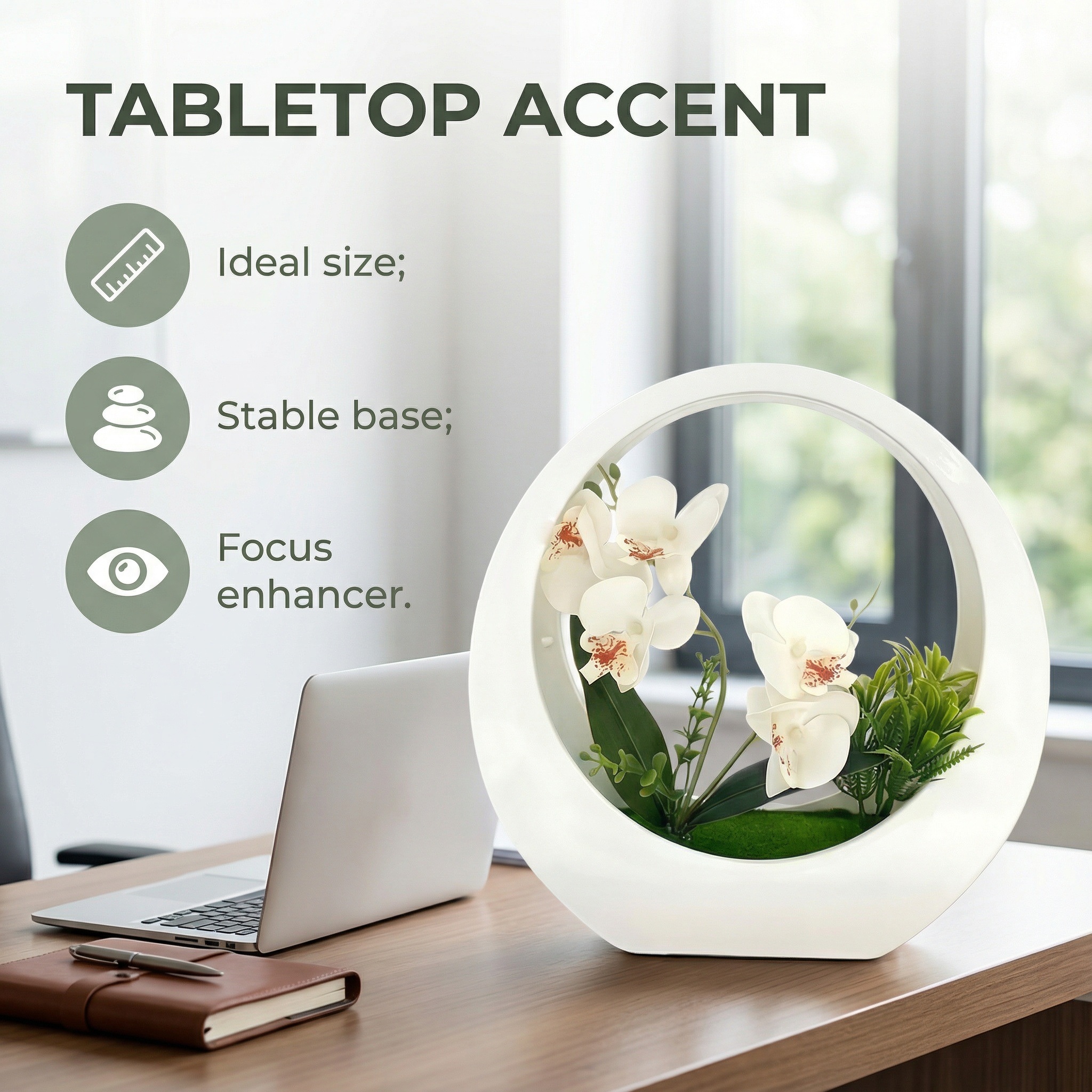 Faux Phalaenopsis Orchid in White Moon Planter – Elegant Artificial Flower Decor