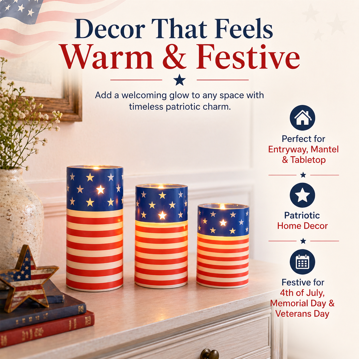 3-piece set of 4th of July flameless LED candles
