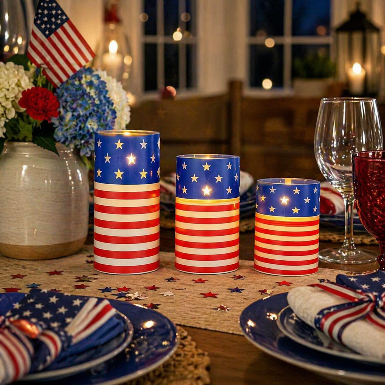 3-piece set of 4th of July flameless LED candles