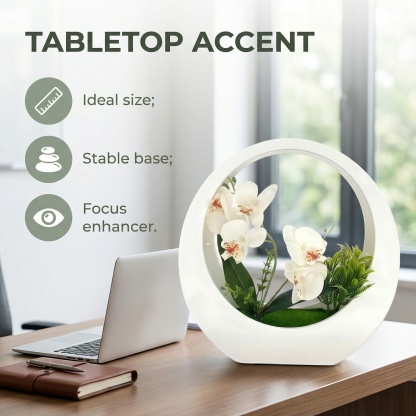 Faux Phalaenopsis Orchid in White Moon Planter – Elegant Artificial Flower Decor