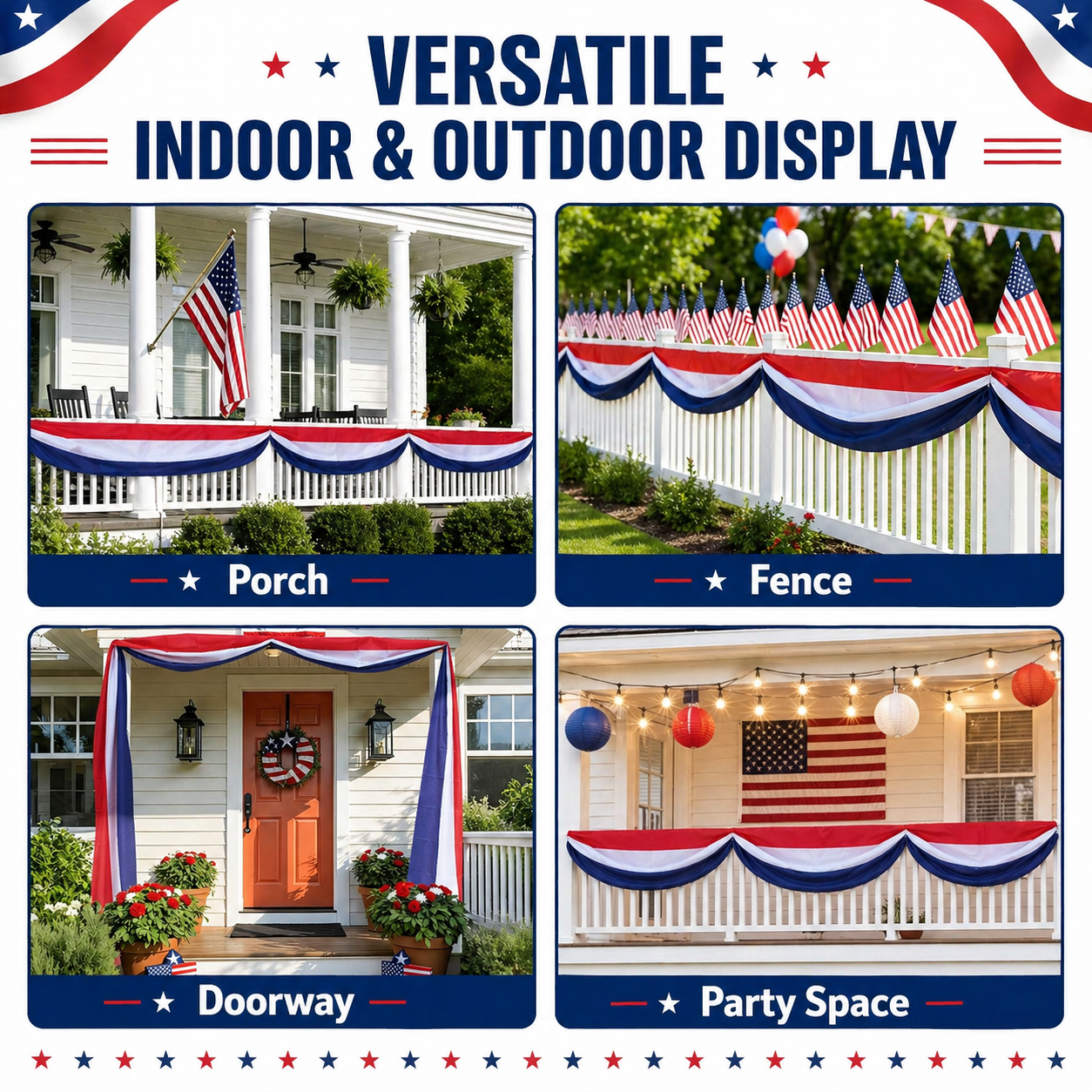 Large Patriotic US Flag Bunting Decorations