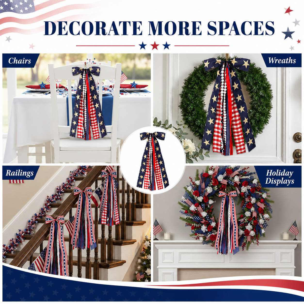8-Ribbon Americana Star Bow with Metal Clip