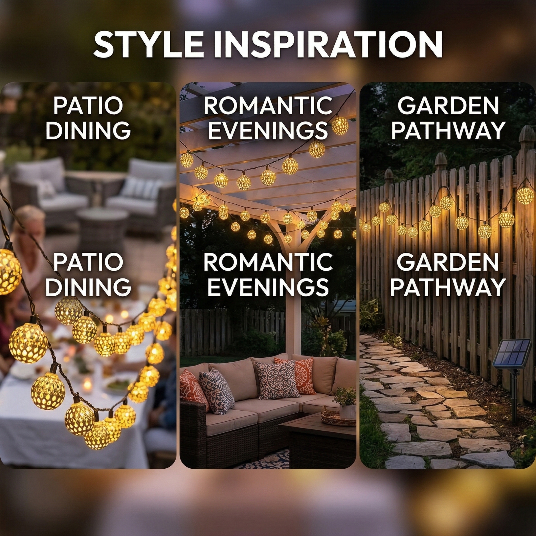 Solar Gold Moroccan String Lights – 8 Lighting Modes,Waterproof ,