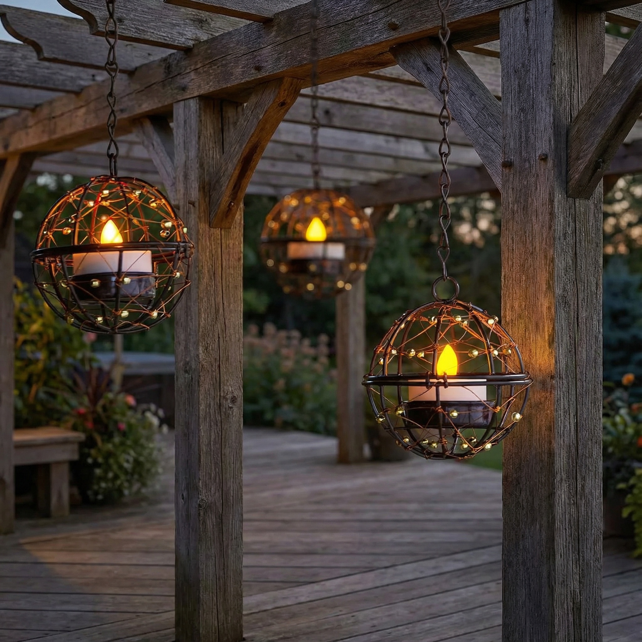 Solar Hanging Tea Light Lantern, Outdoor Waterproof Hanging Lantern