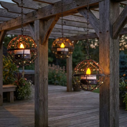 Solar Hanging Tea Light Lantern, Outdoor Waterproof Hanging Lantern