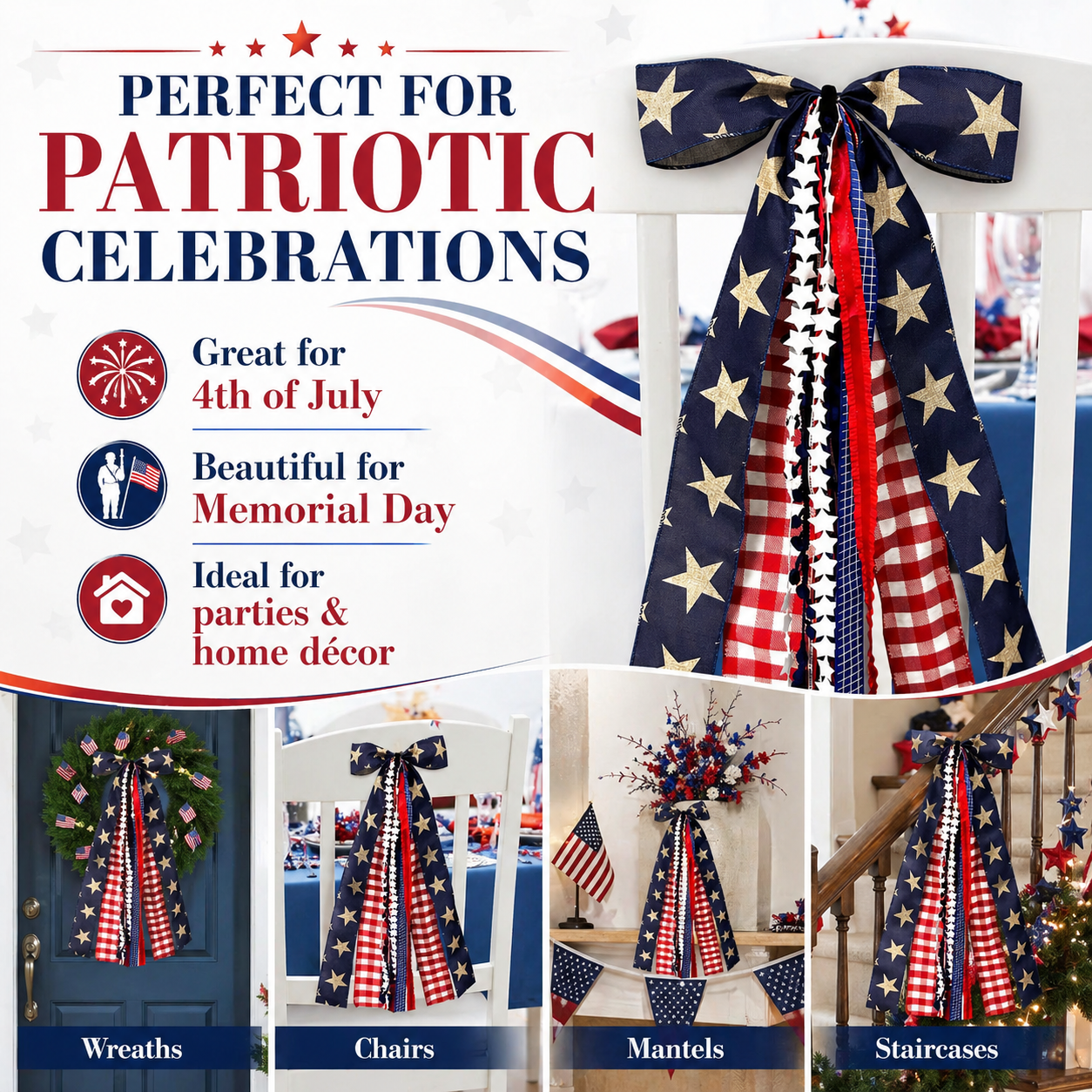 8-Ribbon Americana Star Bow with Metal Clip