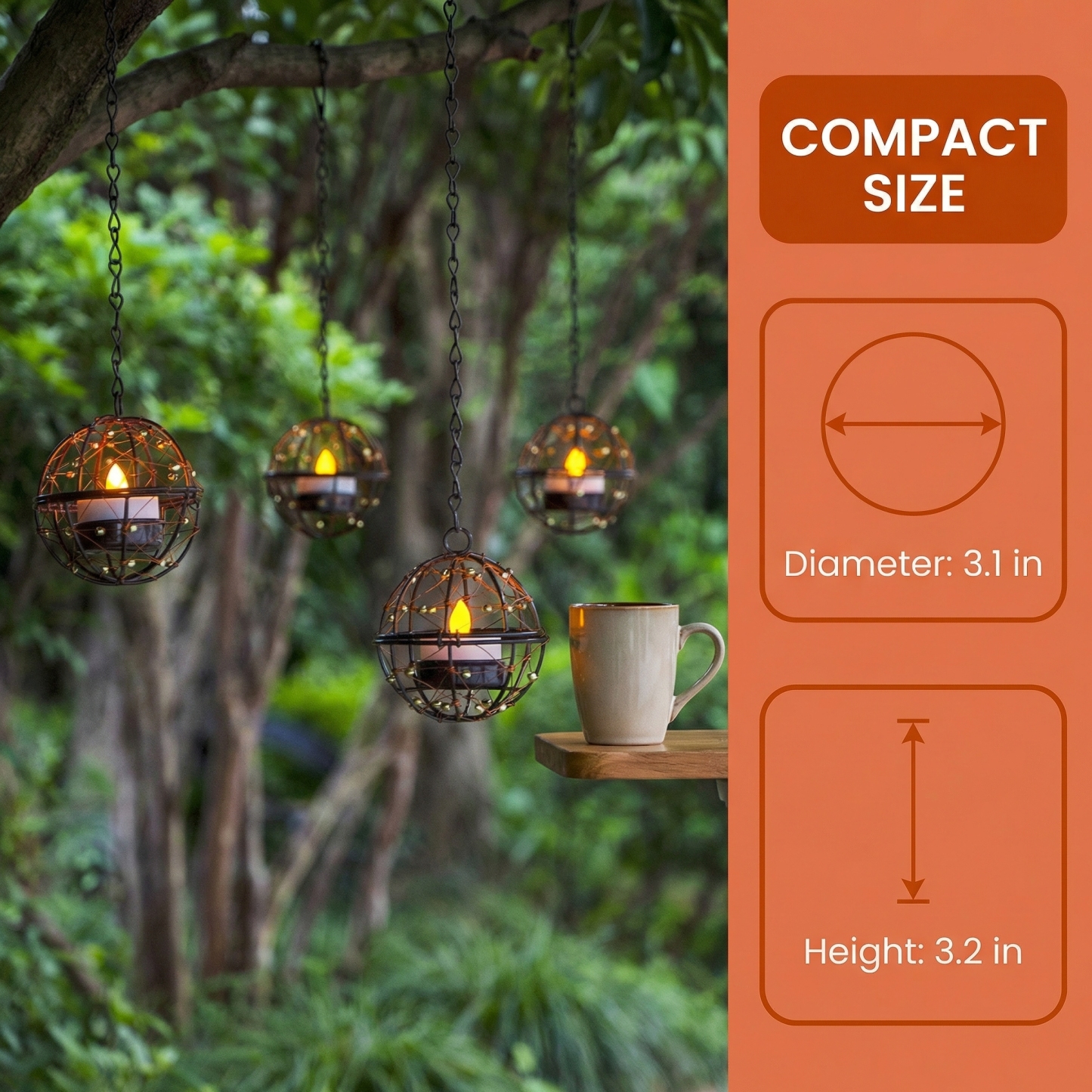 Solar Hanging Tea Light Lantern, Outdoor Waterproof Hanging Lantern