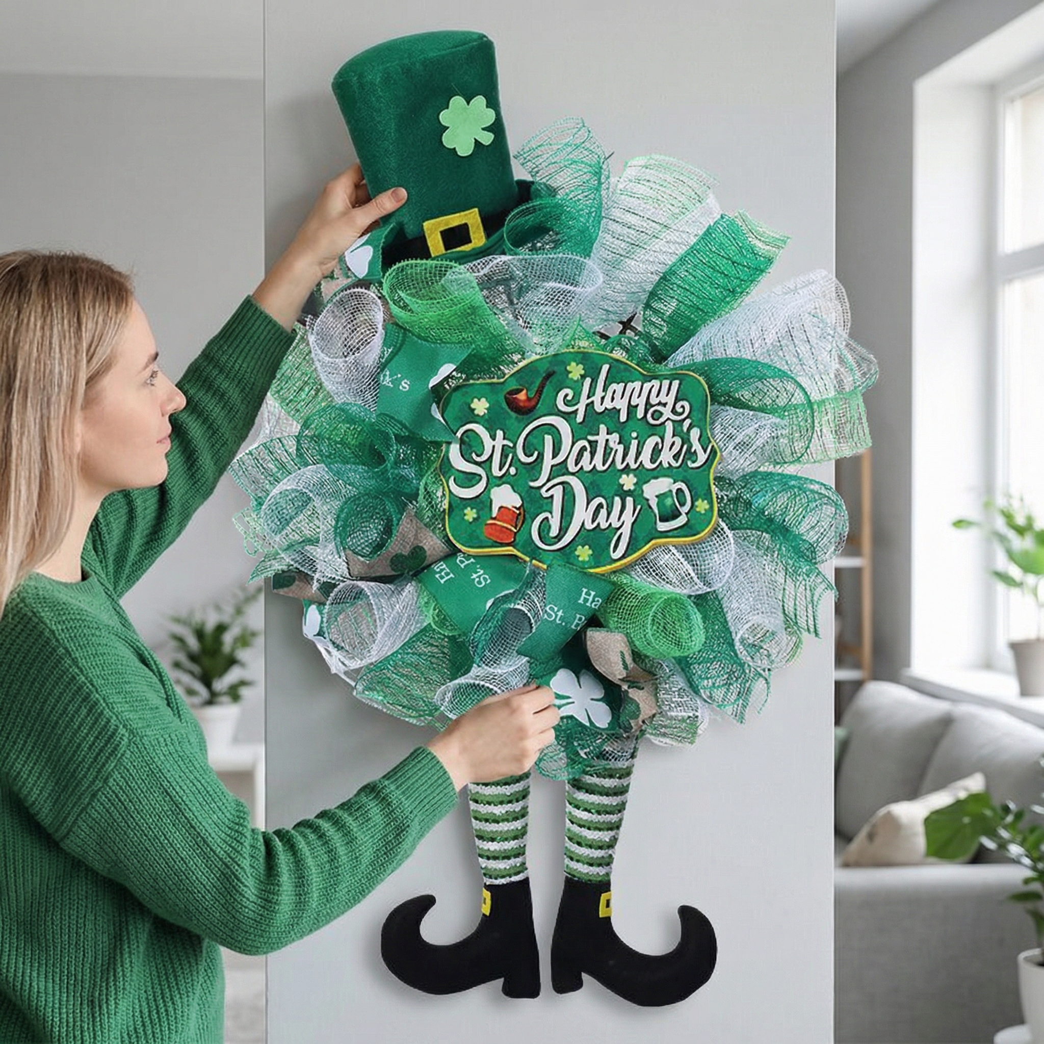 St. Patrick’s Day Leprechaun Wreath Doll Hanging Decor