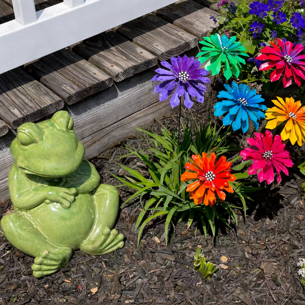 Metal Zinnia Flower Garden Stake - Yard decoration