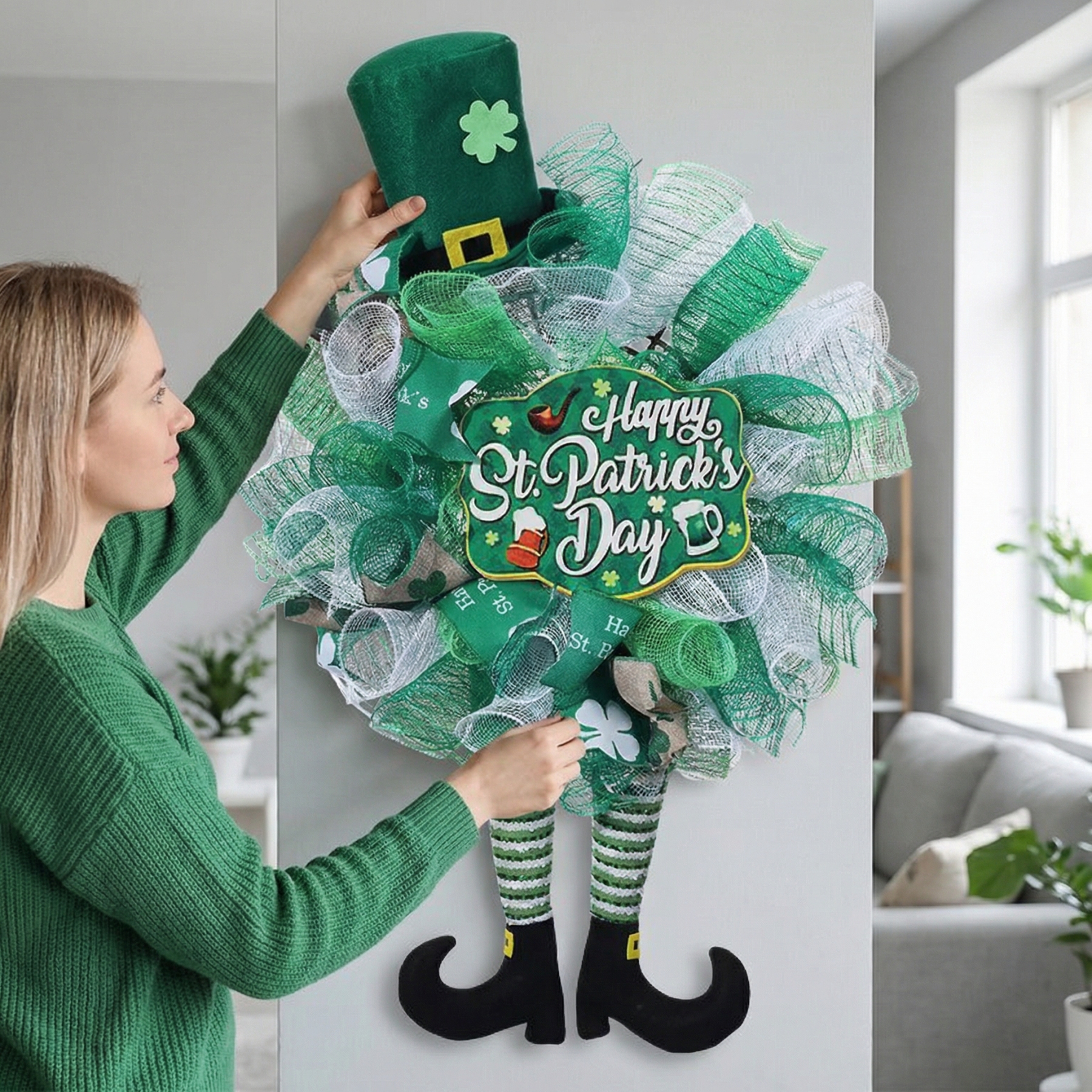 St. Patrick’s Day Leprechaun Wreath Doll Hanging Decor