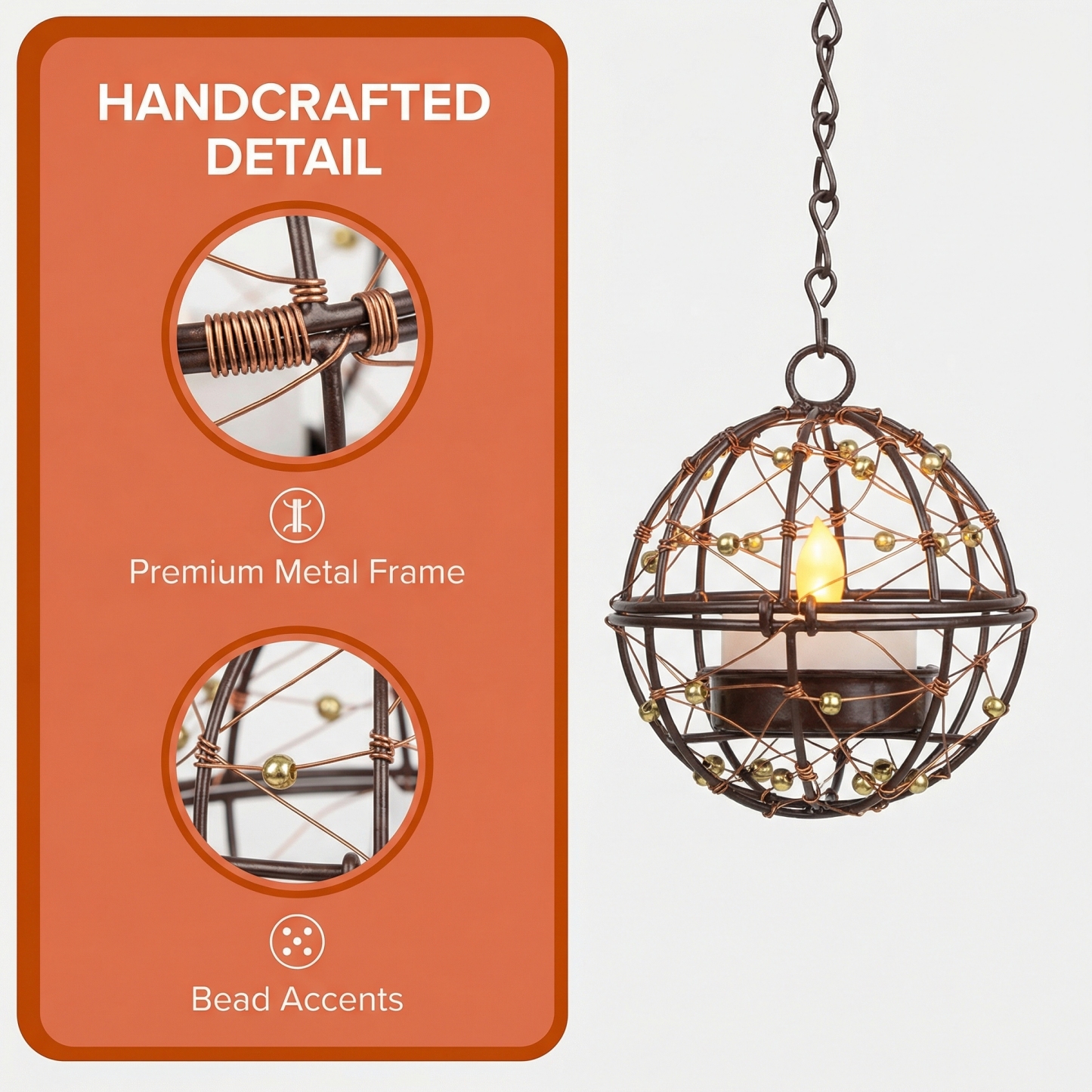 Solar Hanging Tea Light Lantern, Outdoor Waterproof Hanging Lantern