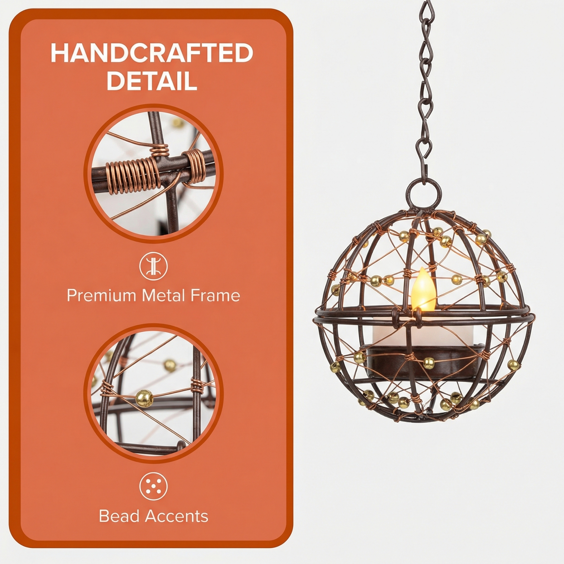 Solar Hanging Tea Light Lantern, Outdoor Waterproof Hanging Lantern