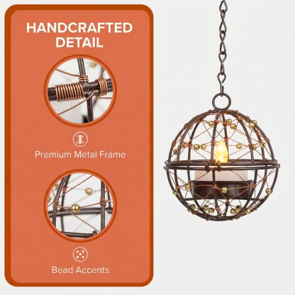 Solar Hanging Tea Light Lantern, Outdoor Waterproof Hanging Lantern