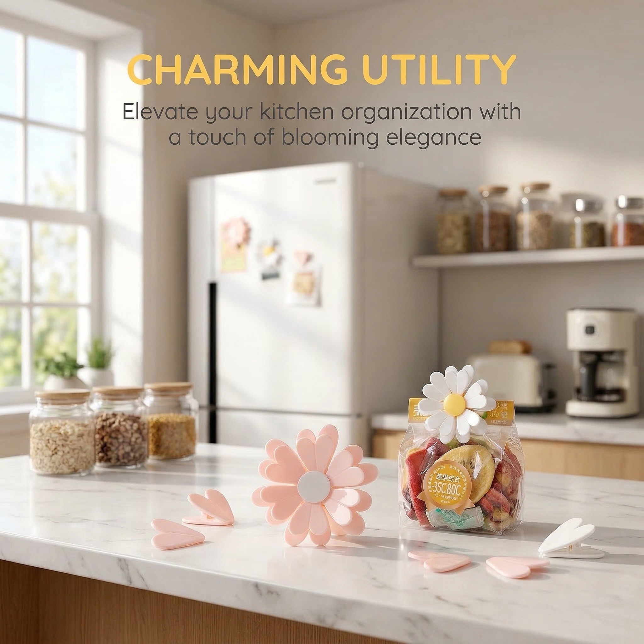 2-in-1 Daisy Magnetic Food Bag Clips – Detachable Flower Clips (2-Pack)