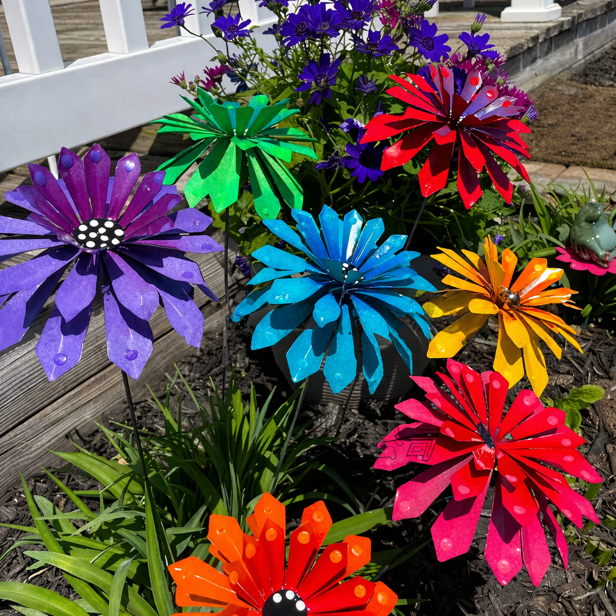 Metal Zinnia Flower Garden Stake - Yard decoration