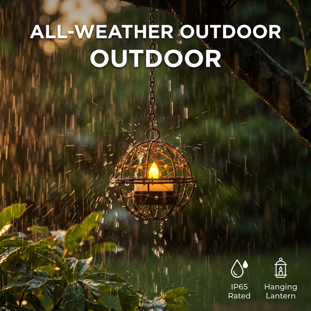 Solar Hanging Tea Light Lantern, Outdoor Waterproof Hanging Lantern