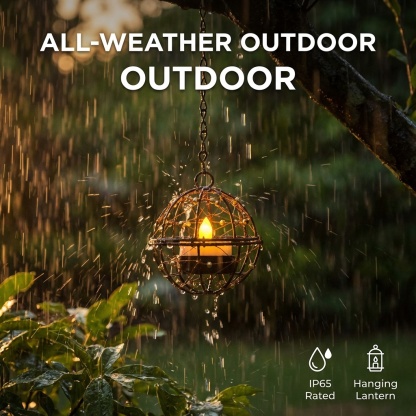Solar Hanging Tea Light Lantern, Outdoor Waterproof Hanging Lantern
