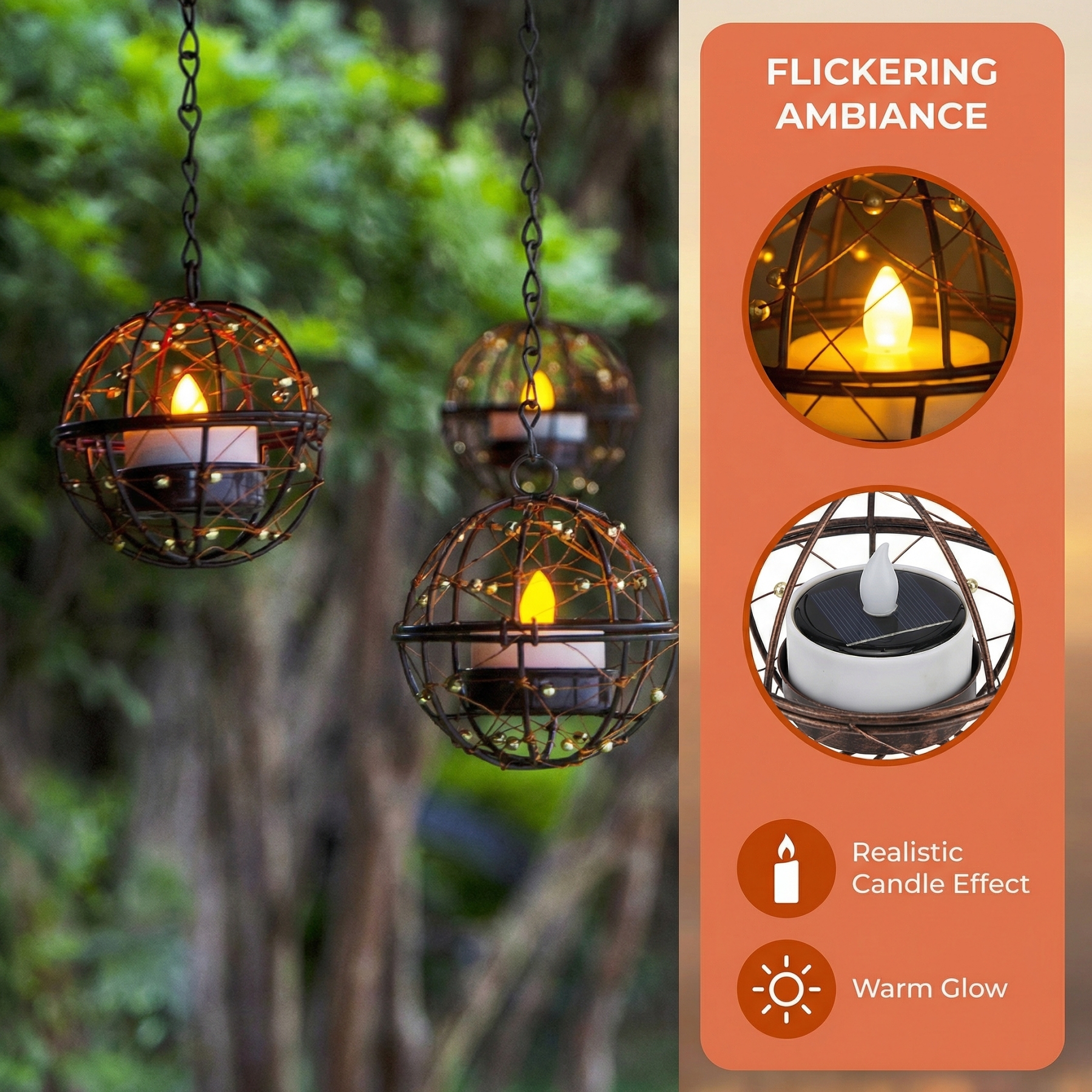 Solar Hanging Tea Light Lantern, Outdoor Waterproof Hanging Lantern