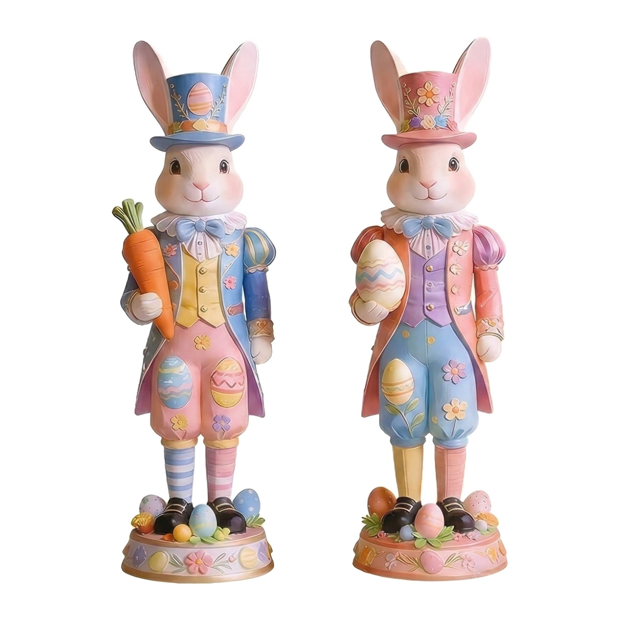 2 Packs Easter Royal Bunny Figurine – Resin Easter Egg Rabbit Tabletop Decor