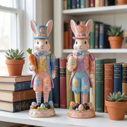 2 Packs Easter Royal Bunny Figurine – Resin Easter Egg Rabbit Tabletop Decor