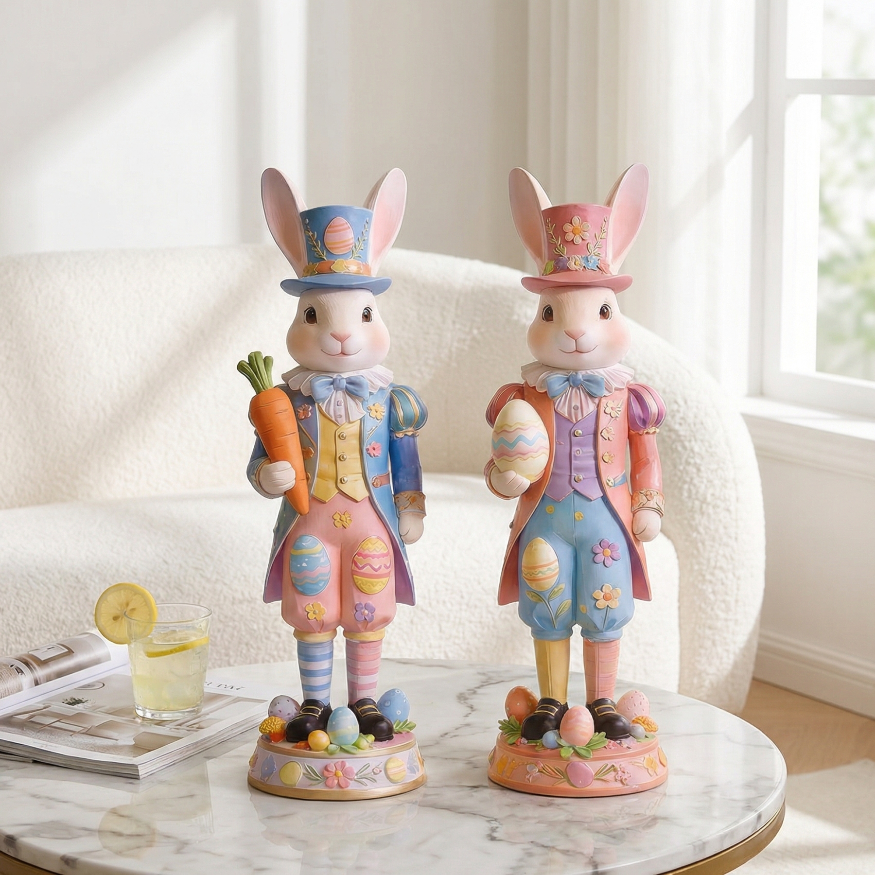 2 Packs Easter Royal Bunny Figurine – Resin Easter Egg Rabbit Tabletop Decor