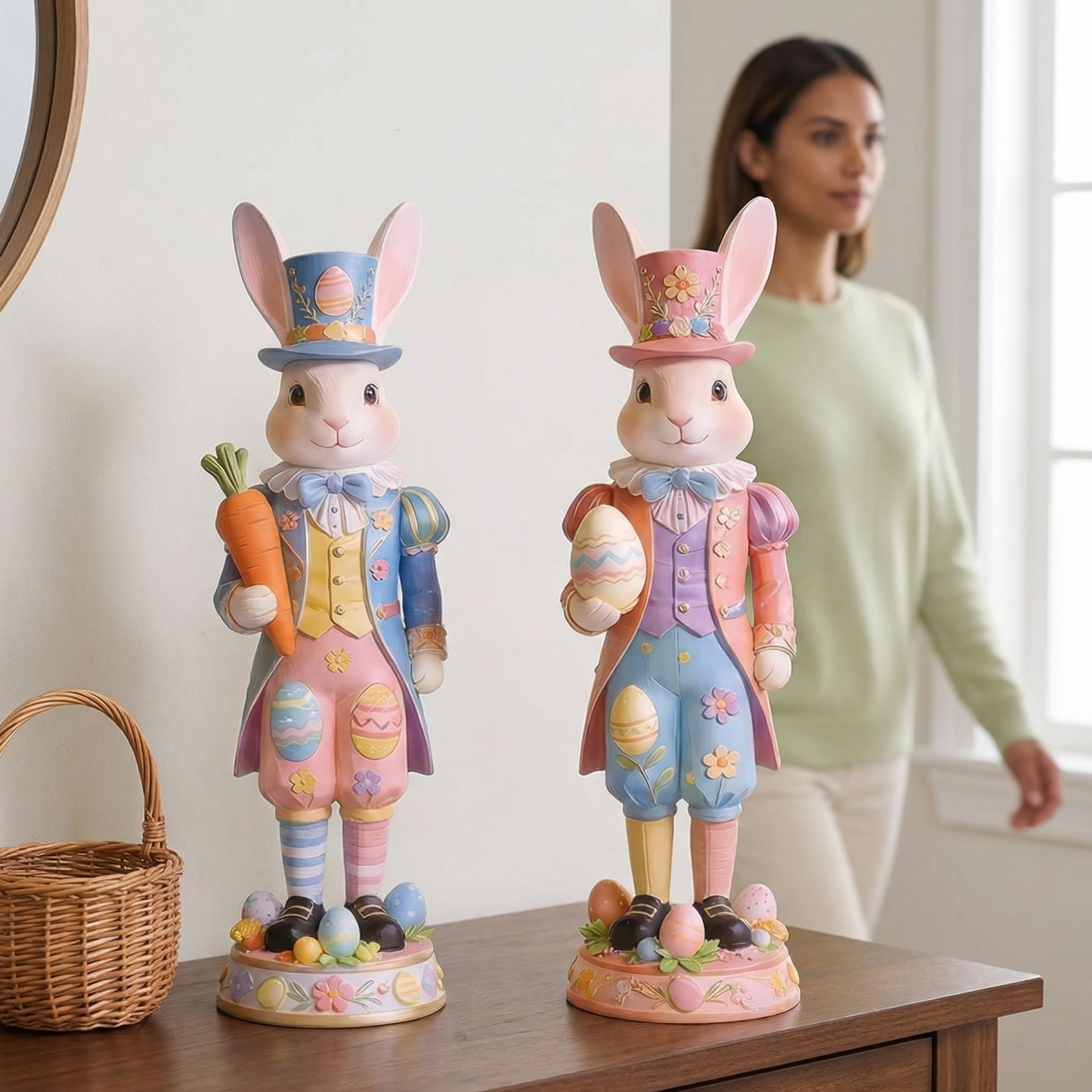2 Packs Easter Royal Bunny Figurine – Resin Easter Egg Rabbit Tabletop Decor