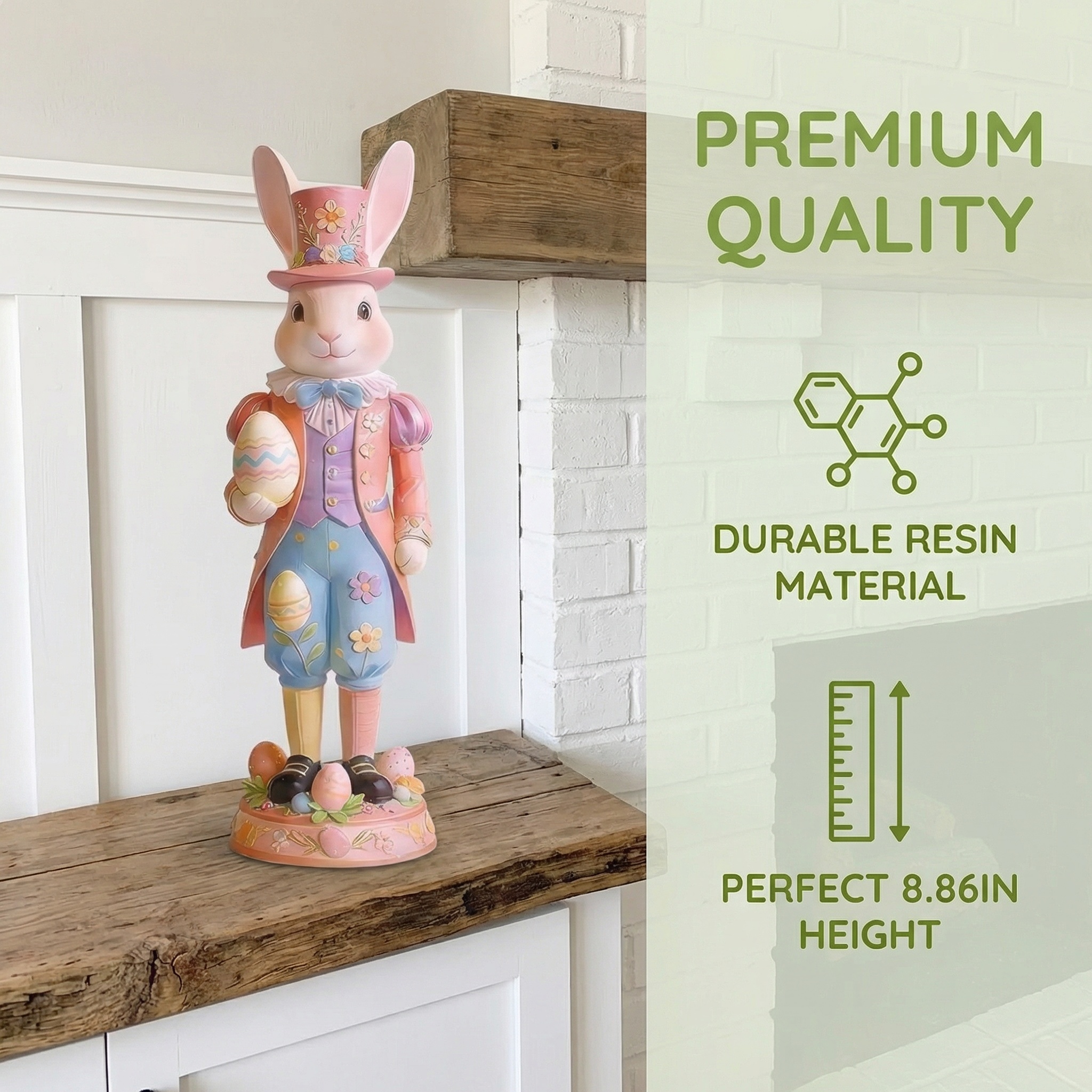 2 Packs Easter Royal Bunny Figurine – Resin Easter Egg Rabbit Tabletop Decor