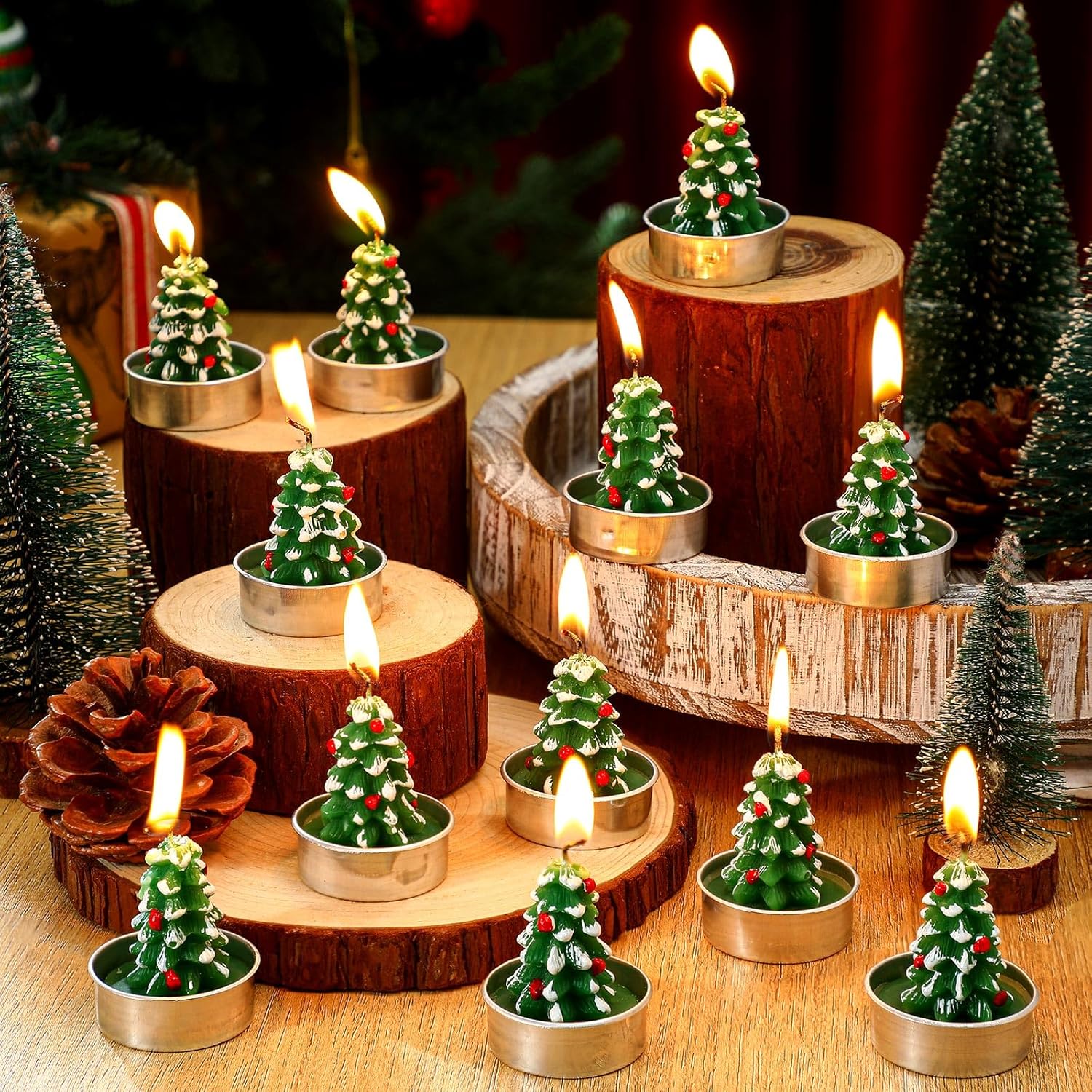 🎄Early Christmas Sale-12PCS/PACKAGE Handmade Delicate Small Christmas Tealight Candles & Glass Cylinder  Candle Holder 