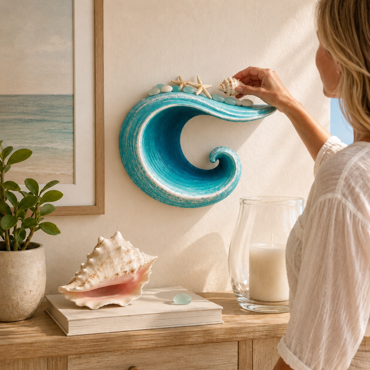Sculptural Ocean Wave Floating Shelf