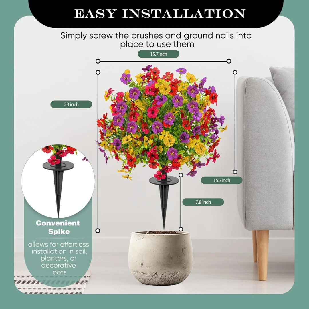  Outdoor Artificial flowers garden stakes – Waterproof,Windproof,UV Resistant Outdoor Faux Floral Decor