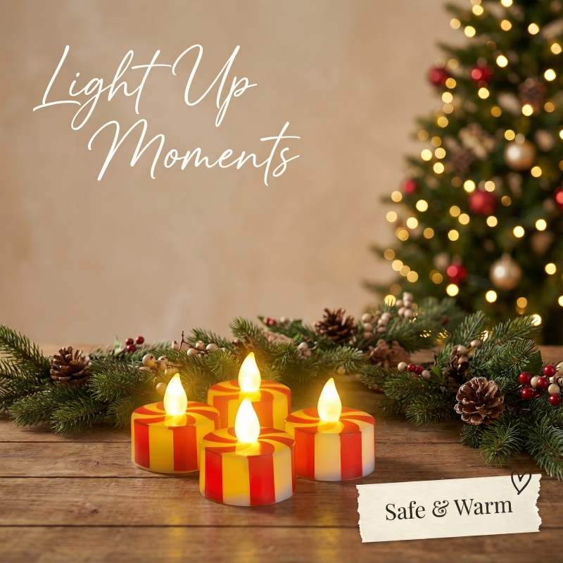 Christmas Flameless Tealight Candles(5PCS) With Glass Cylinder Candle Holder