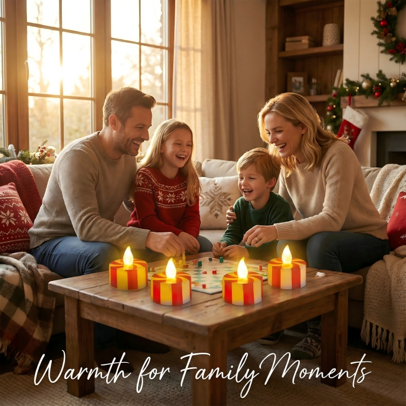 Christmas Flameless Tealight Candles(5PCS) With Glass Cylinder Candle Holder