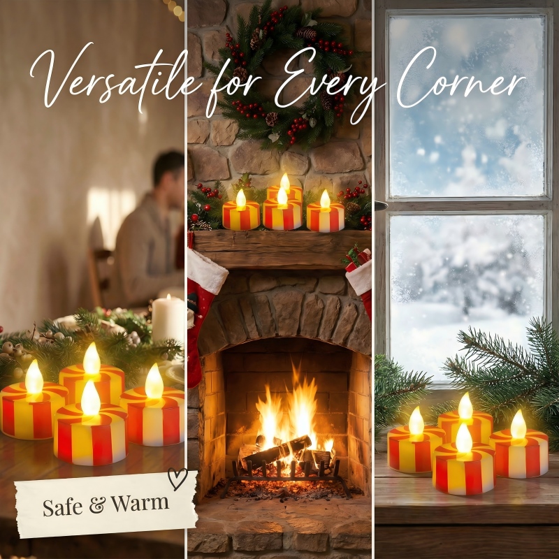 Christmas Flameless Tealight Candles(5PCS) With Glass Cylinder Candle Holder