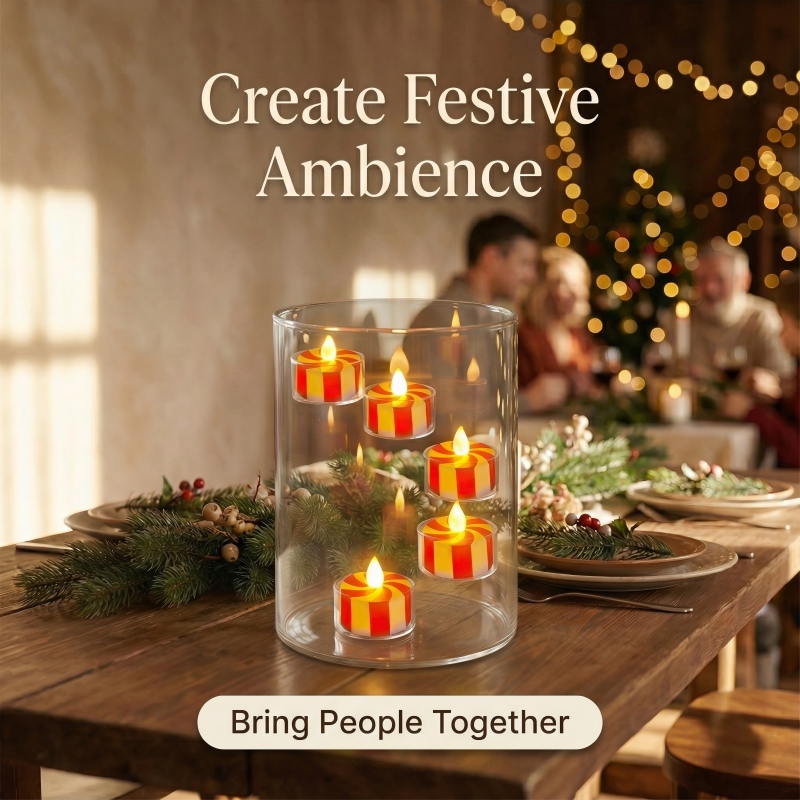 Christmas Flameless Tealight Candles(5PCS) With Glass Cylinder Candle Holder