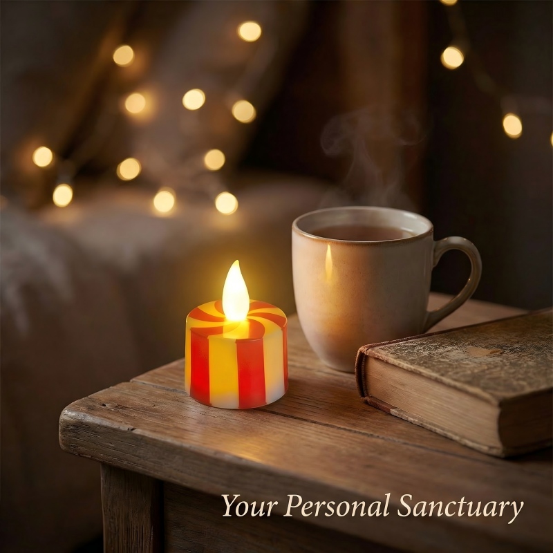 Christmas Flameless Tealight Candles(5PCS) With Glass Cylinder Candle Holder