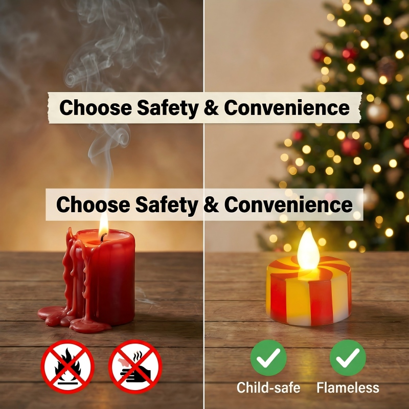 Christmas Flameless Tealight Candles(5PCS) With Glass Cylinder Candle Holder
