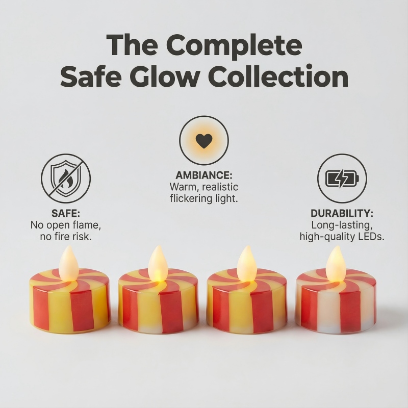 Christmas Flameless Tealight Candles(5PCS) With Glass Cylinder Candle Holder